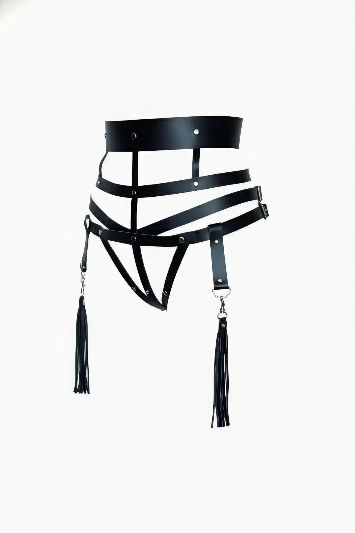 Black Women's Belted Multi-Strap Leather Corset with Detail - SH397