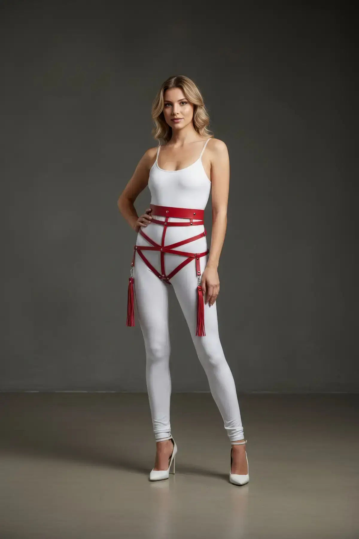 Red Women's Belt Multi-Strap Tassel Body Belt - SH397