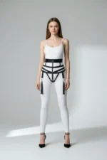 Black Women's Belt with Wide Leather Corset Detail and Tassels - SH397 - Image 2