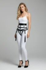 Black Women's Belt with Wide Leather Corset Detail and Tassels - SH397 - Image 3