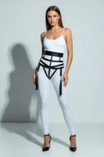 Black Women's Belt with Wide Leather Corset Detail and Tassels - SH397 - Image 4