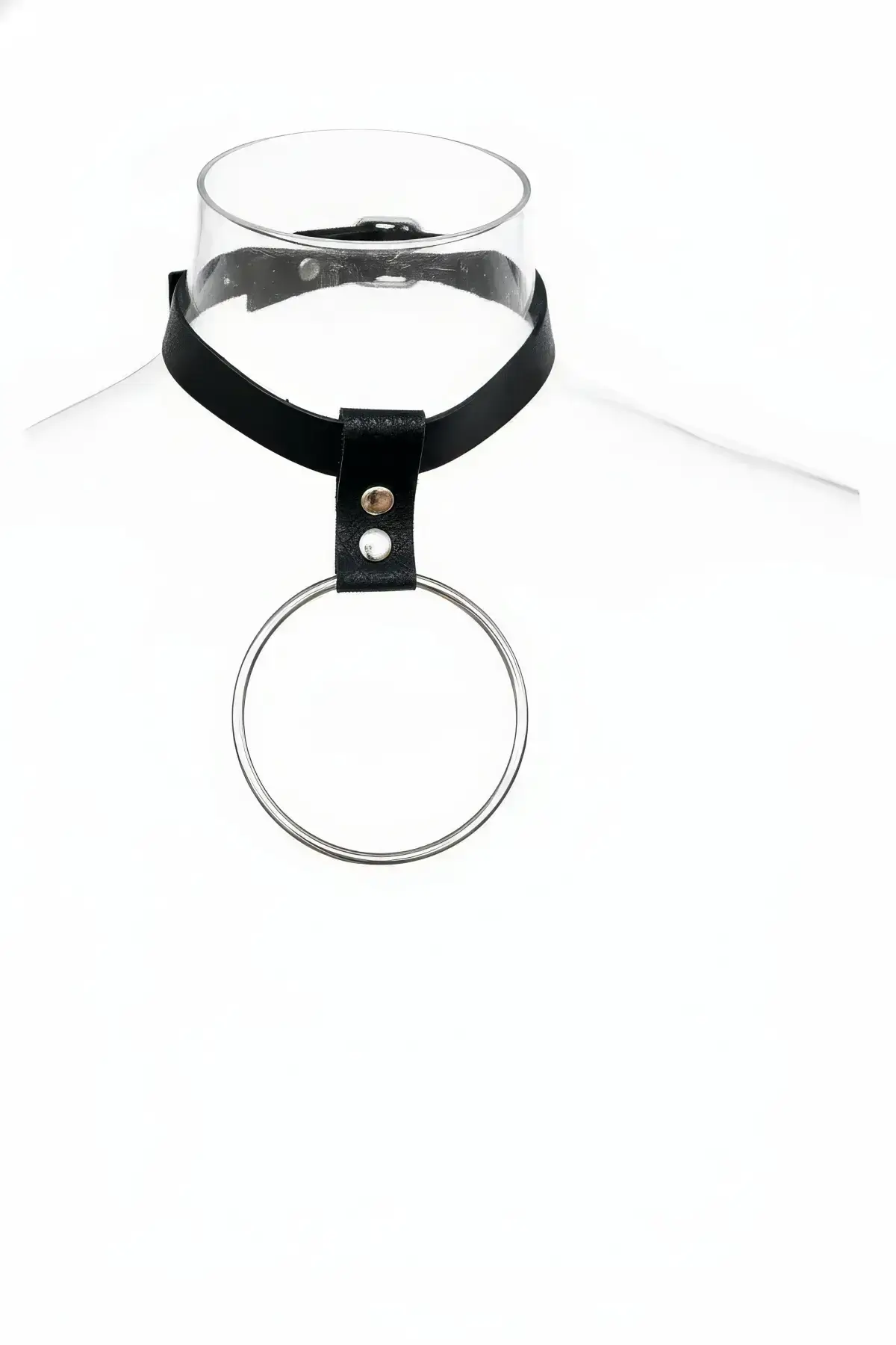 Black Choker Leather Necklace with Large Ring Detail - SH400