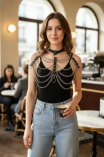 Black Women's Belt with Chain Detail Body Accessory - SH401 - Image 5