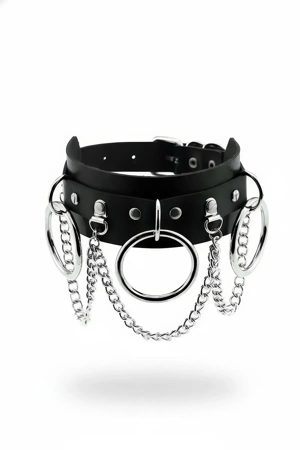Black Choker Leather Chain with Large Link - SH407