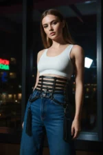 Black Women's Belt Multi-Layered Stud Detail Waist Accessory - SH408 - Image 2