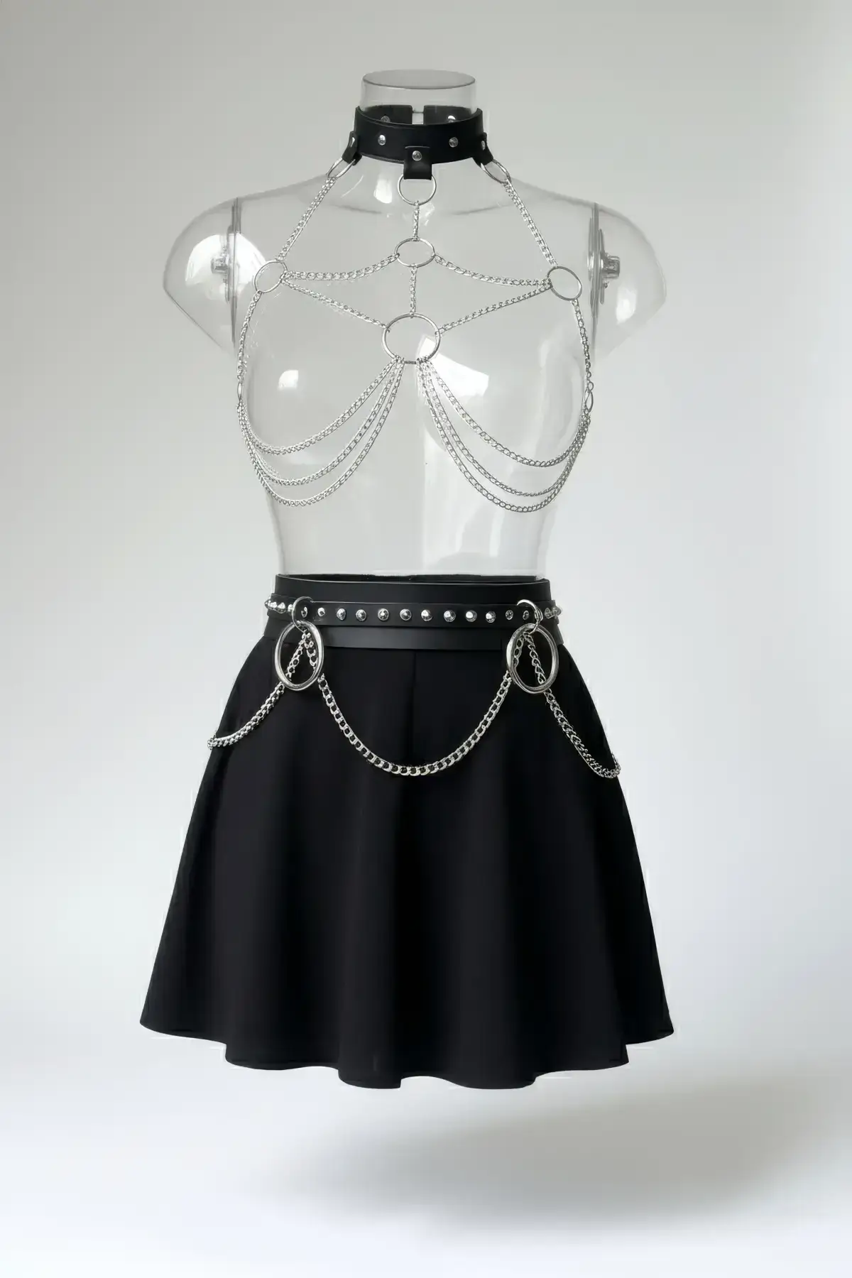 Black Women's Belt with Studded Chain Detail Waist Accessory - SH413