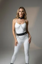 Black Women's Belt with Chain Detail and Ring Buckle, Faux Leather - SH413 - Image 2