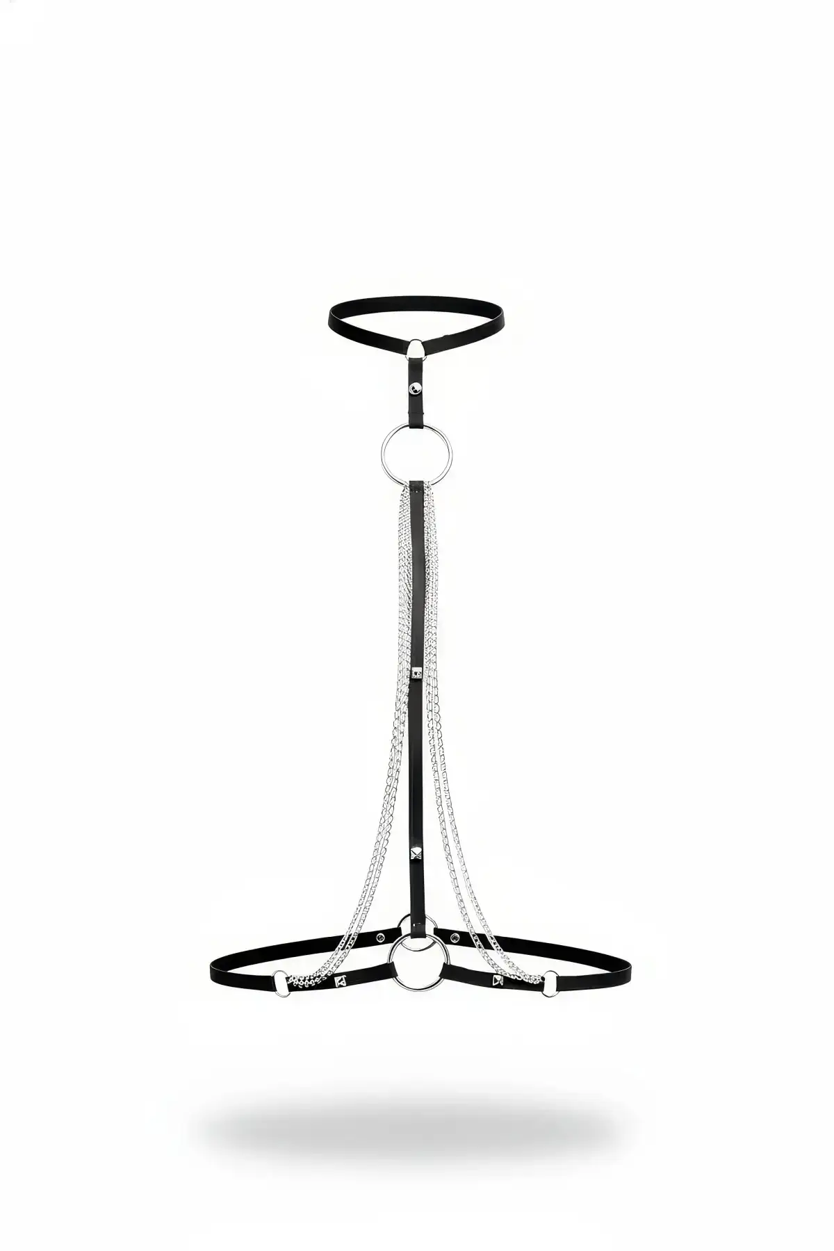 Black Women's Belt with Chain Detail Metal Ring Body Accessory - SH426