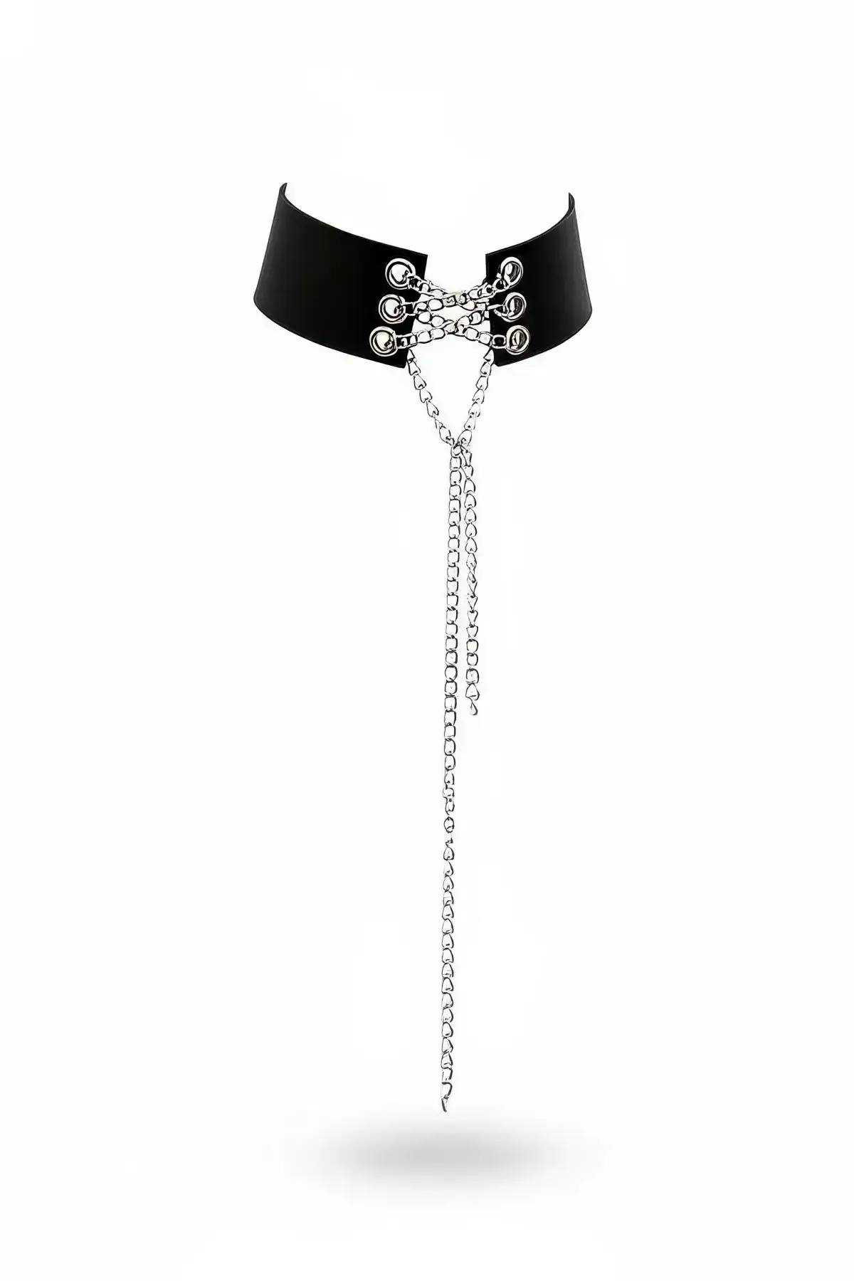 Black Choker Chain Detail Thick Leather Necklace - SH428