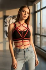 Red Women's Belt with Leather Ring Detail Body Accessory - SH430 - Image 2