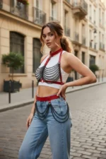 Red Women's Belt with Multi-Layer Chain Detail - SH438