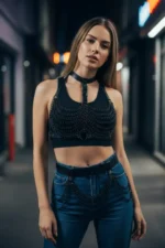 Black Women's Belt with Multiple Chain Details - SH438 - Image 4