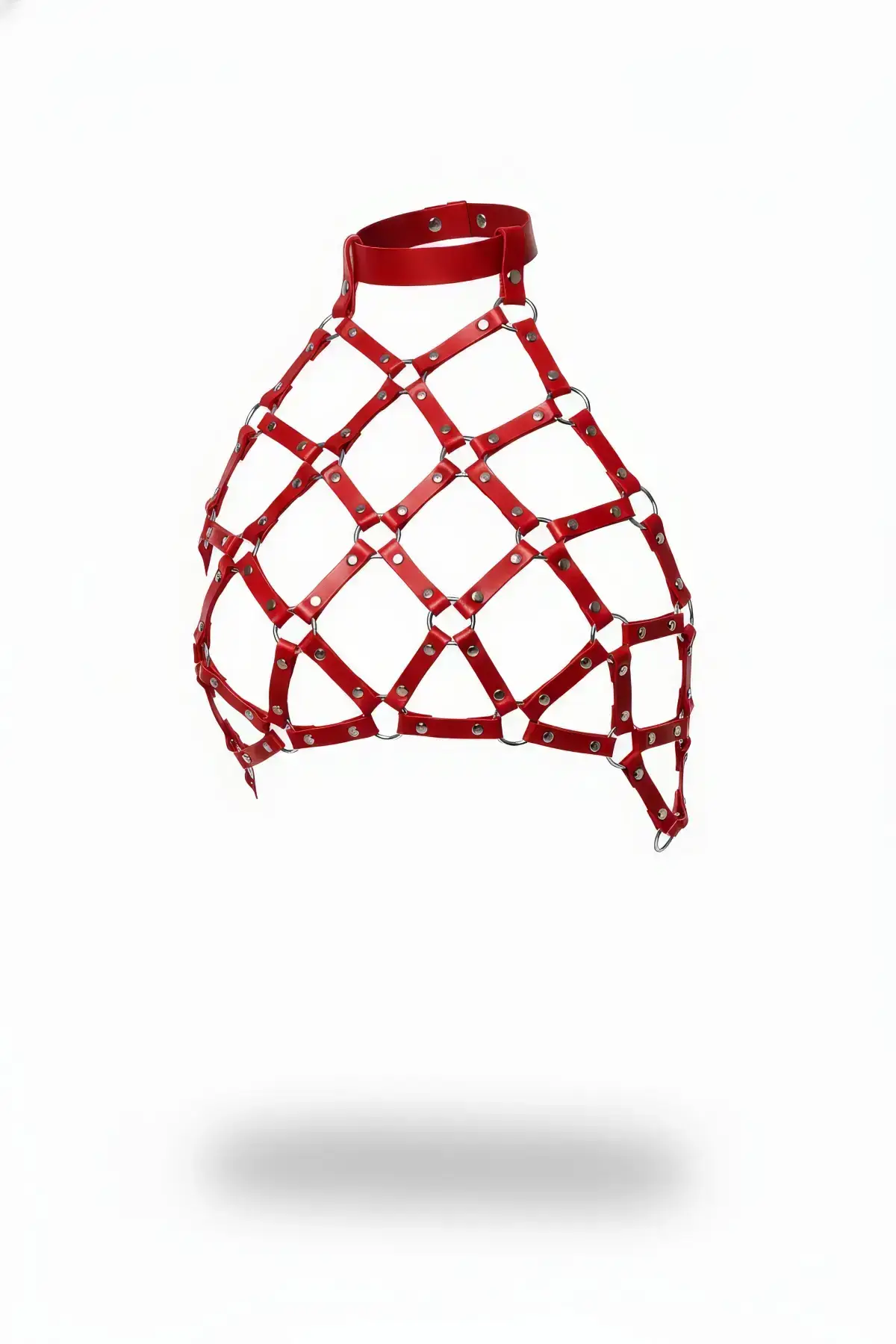 Red Chest Harness Leather Cage Structured Body Accessory - SH443
