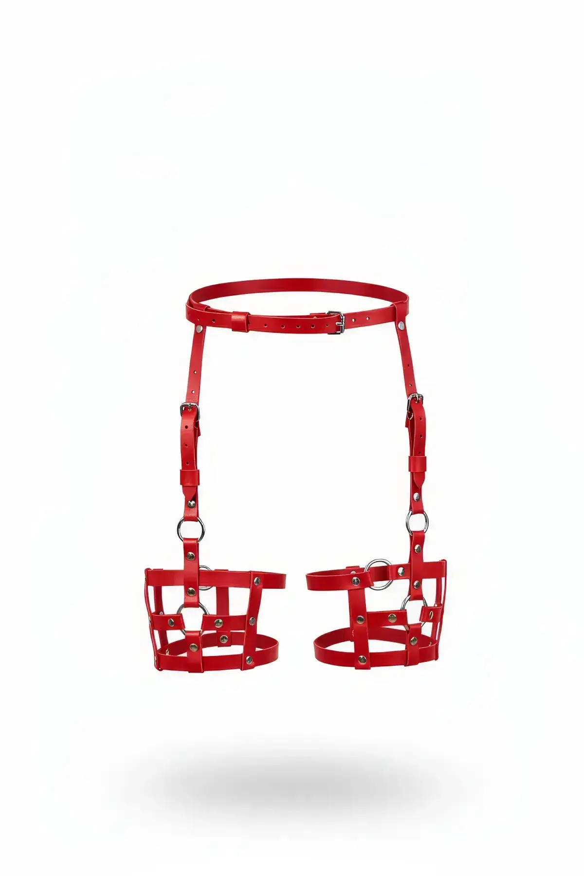Red Garter Harness Leather Cage Adjustable Body Accessory - SH449