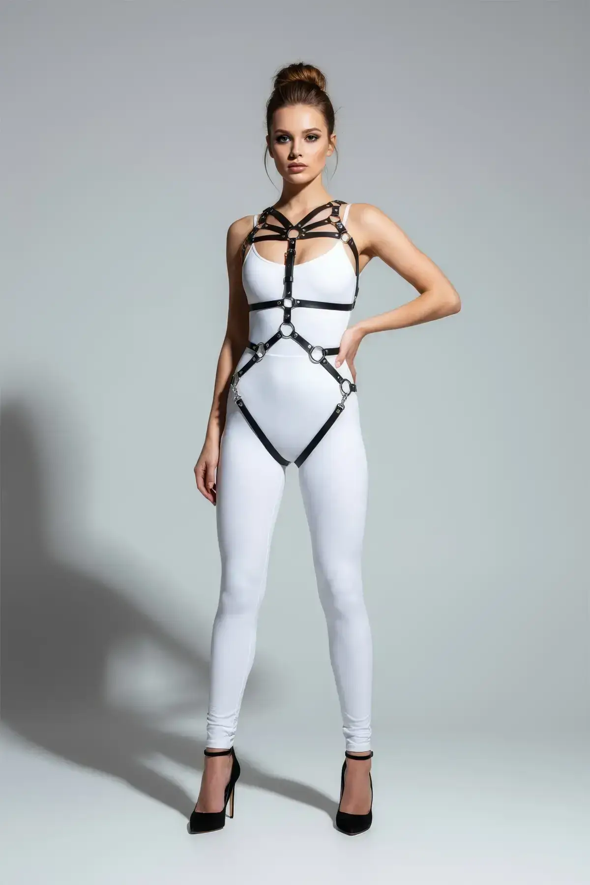 Black Body Harness with Metal Ring Detail and Cross Straps - SH453