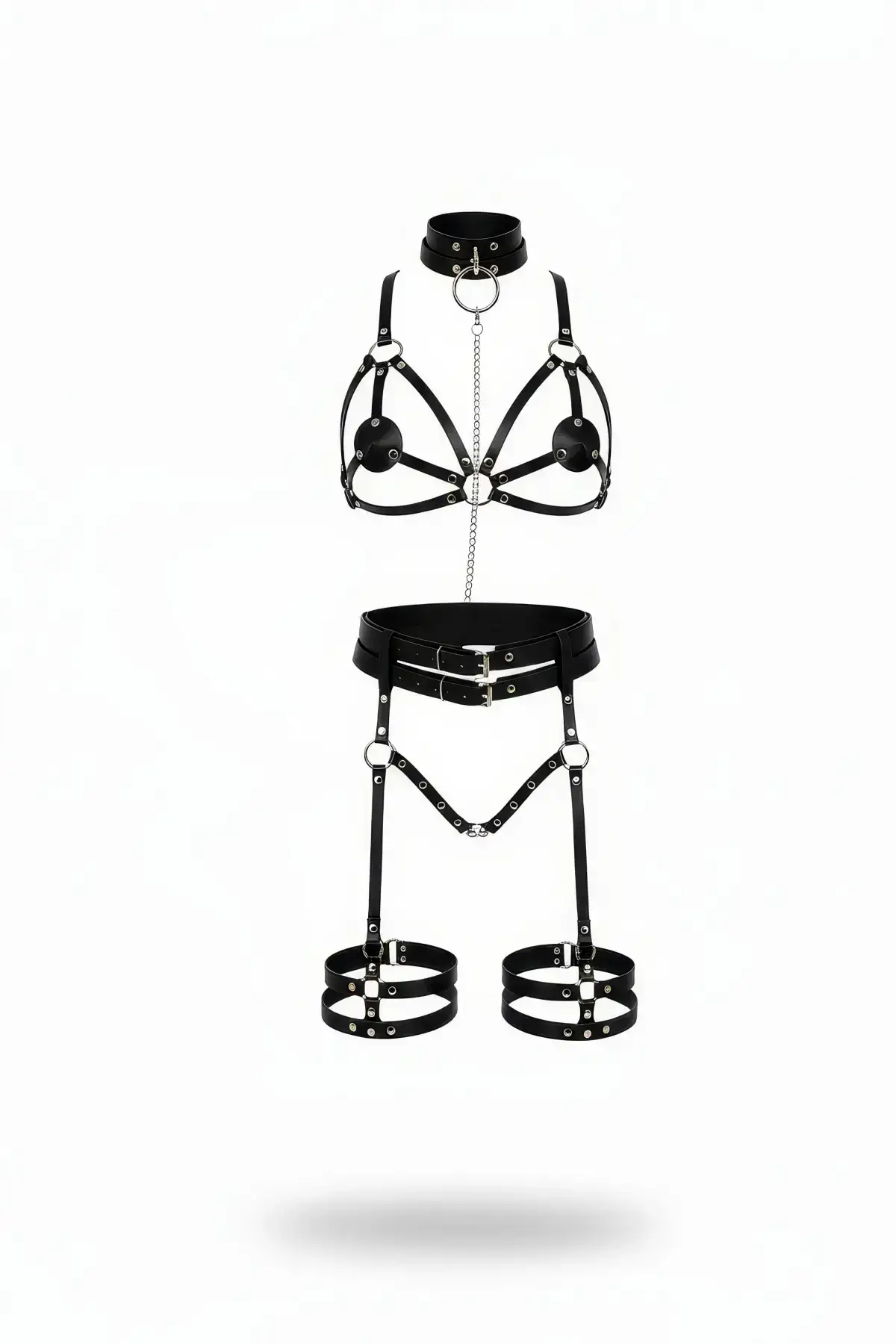 Black Harness Set Leather Body Accessory with Chain Detail - SH456