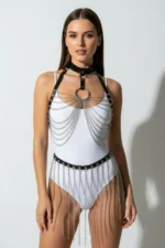 Black Skirt with Metal Chain Detail, High Waist Skirt - SH462 - Image 2