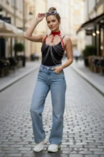 Red Women's Belt with Chain Detail and Metal Ring Body Accessory - SH463 - Image 5