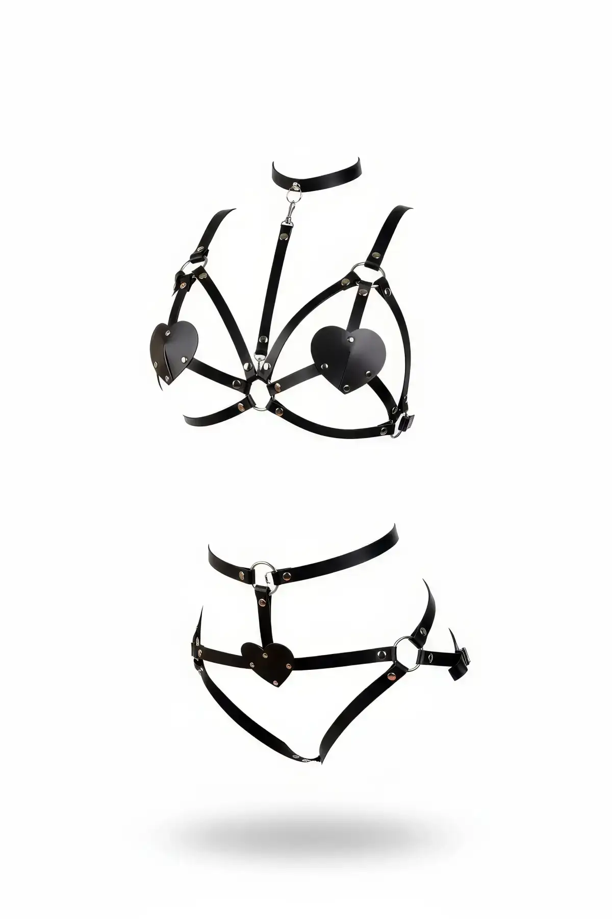 Black Harness Set with Heart Detail Leather Body Accessory - SH467