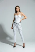 Black Skirt with Silver Chain Detail, Waist and Leg Accessories - SH475