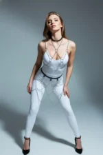 Black Skirt with Silver Chain Detail, Waist and Leg Accessories - SH475 - Image 3