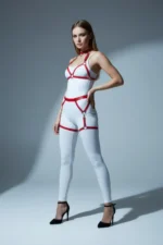 Red Harness Set Leather Body Accessory with Metal Ring Details - SH478