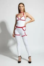 Red Harness Set Leather Body Accessory with Metal Ring Details - SH478 - Image 4