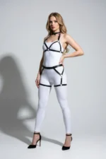 Black Leather Harness Set with Metal Ring Details - SH478