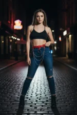 Red Women's Belt with Chain Detail Waist Accessory - SH484 - Image 3