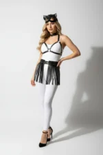 Black Skirt, Faux Leather Skirt, Skirt with Stripe Detail, Mini Skirt - SH495 - Image 3
