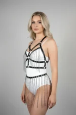 Black Skirt with Leather Belt and Long Chain Detail - SH496 - Image 2