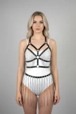 Black Skirt with Leather Belt and Long Chain Detail - SH496 - Image 3