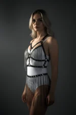 Black Skirt with Leather Belt and Long Chain Detail - SH496 - Image 4