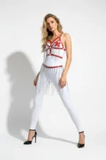 Red Skirt with Chain Detail, Faux Leather Skirt - SH496