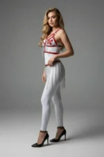 Red Skirt with Chain Detail, Faux Leather Skirt - SH496 - Image 3