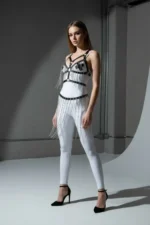 Black Skirt with Chain Detail and Leather Belt - SH496