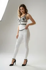 Black Skirt with Chain Detail and Leather Belt - SH496 - Image 3