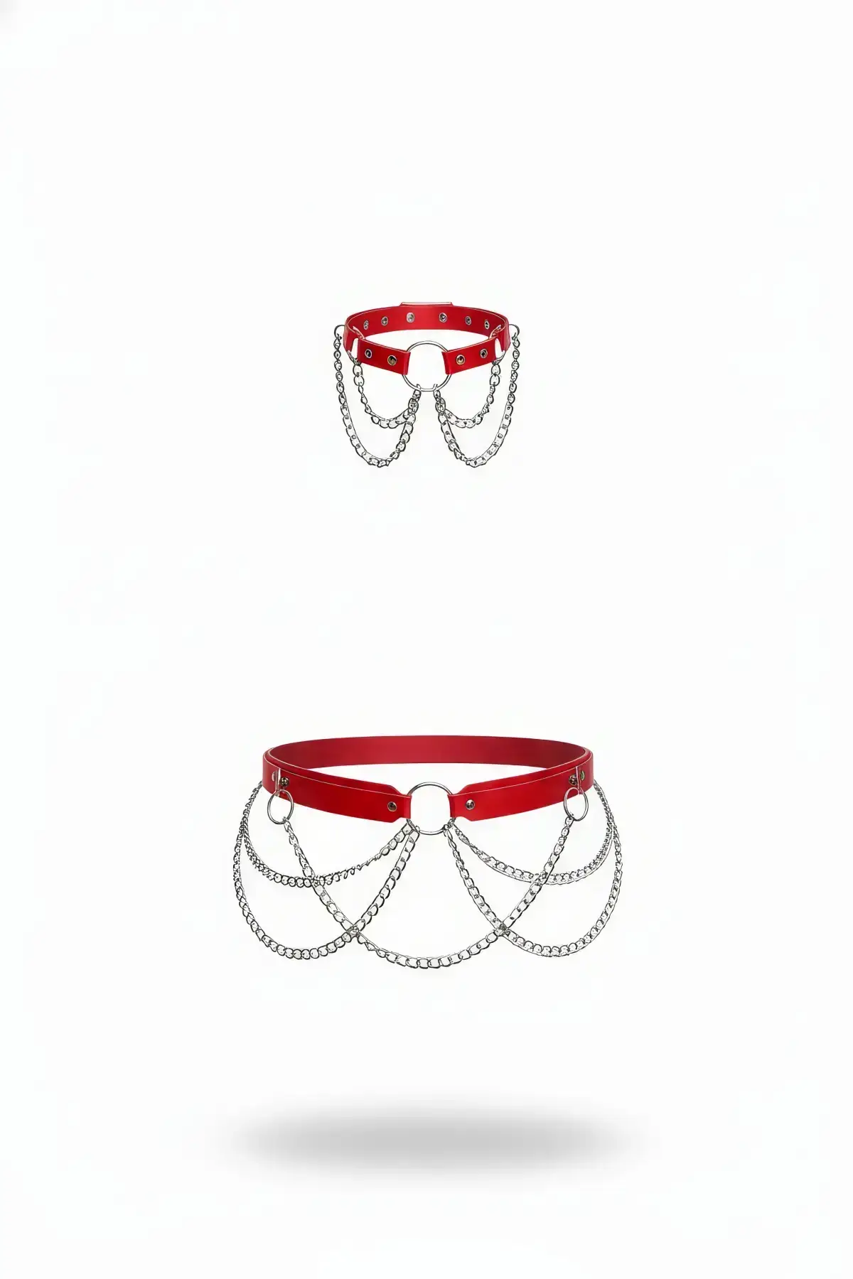 Red Women's Belt with Multi-Layer Chain Detail Waist Accessory - SH506