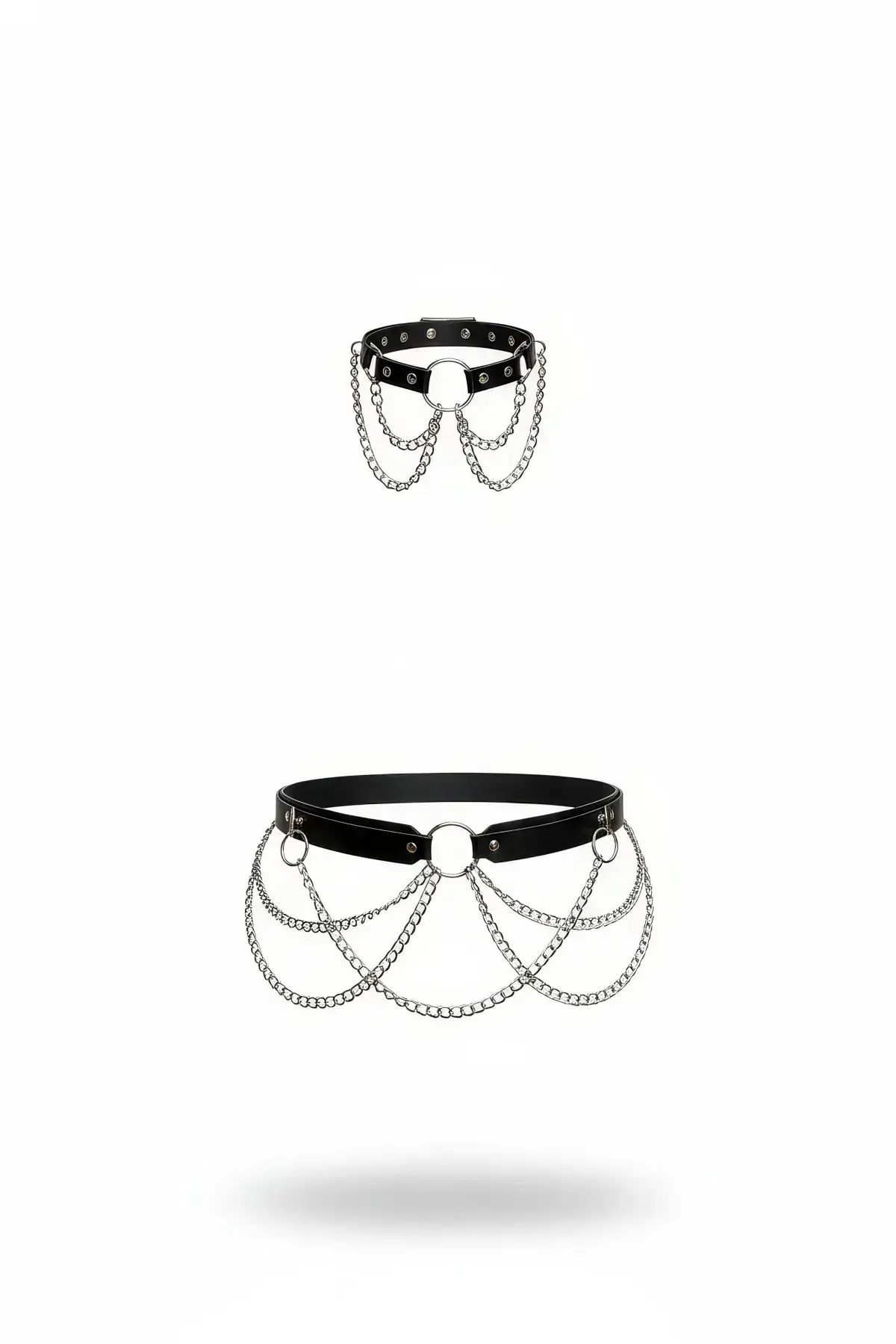 Black Women's Belt with Chain Detail, Faux Leather Waist Accessory - SH506