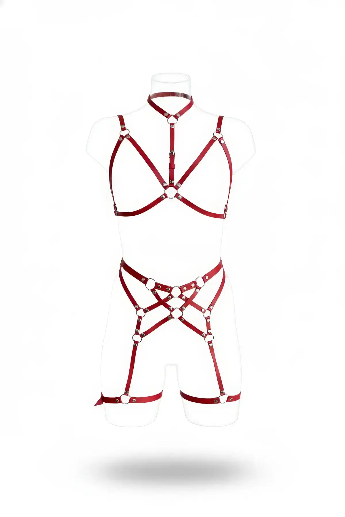 Garter Harness Faux Leather Bodysuit with O-Ring Detail - SH507