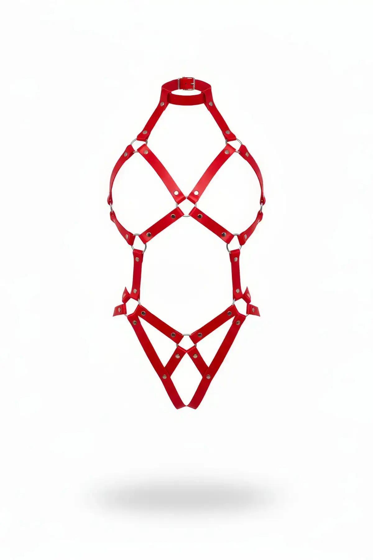 Red Body Harness with Cross Strap and Ring Detail Accessory - SH514