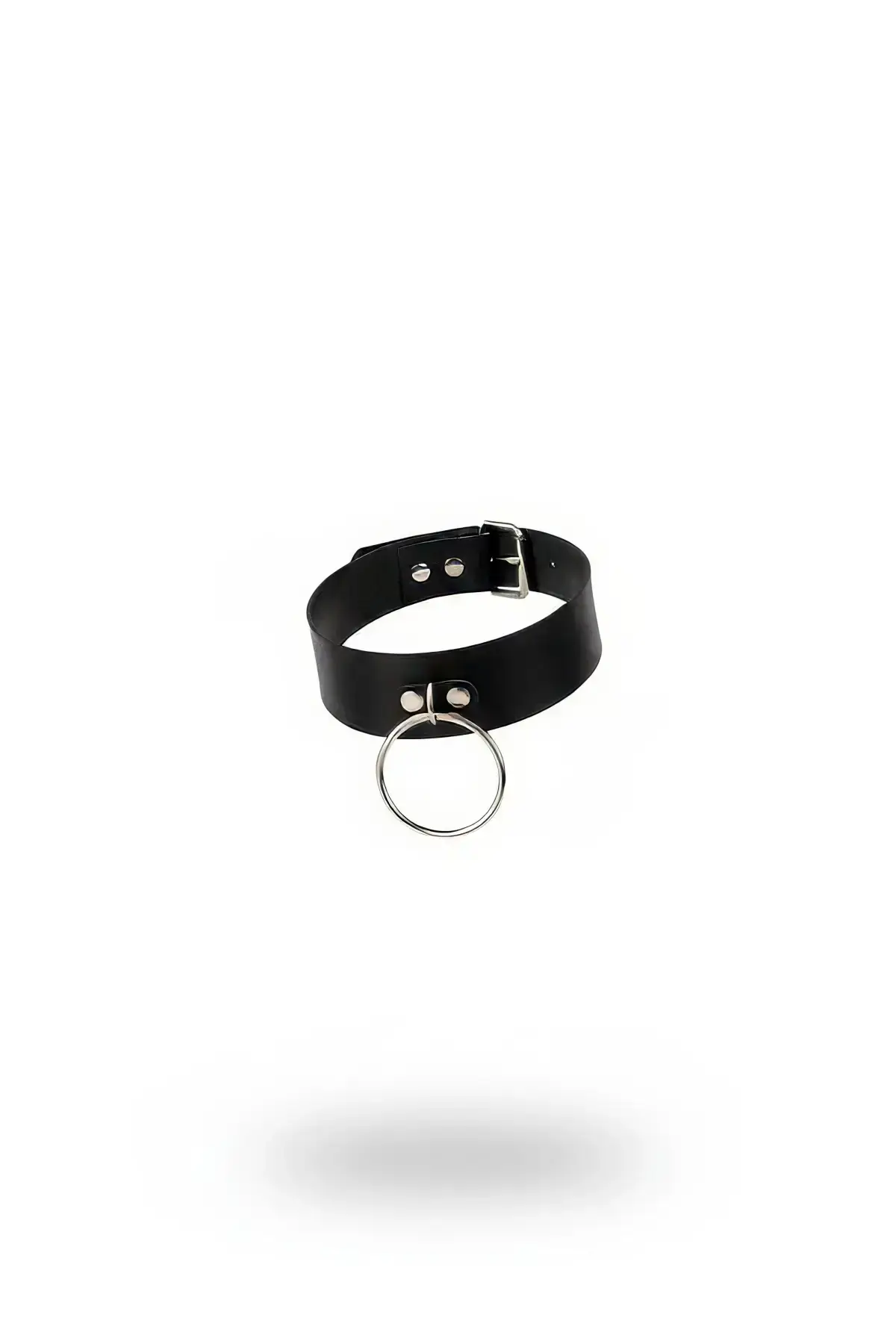 Black Choker Leather Necklace with Thick Ring Detail - SH522