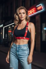 Red Women's Belt with Multiple Buckles, Leather Body Accessory - SH529 - Image 2