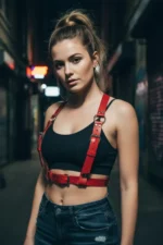 Red Women's Belt with Multiple Buckles, Leather Body Accessory - SH529 - Image 3