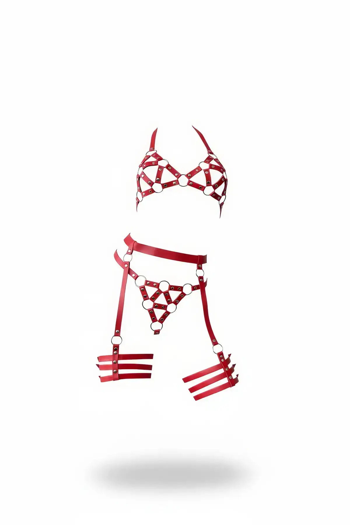 Red Harness Set Leather with Metal Ring Details - SH530