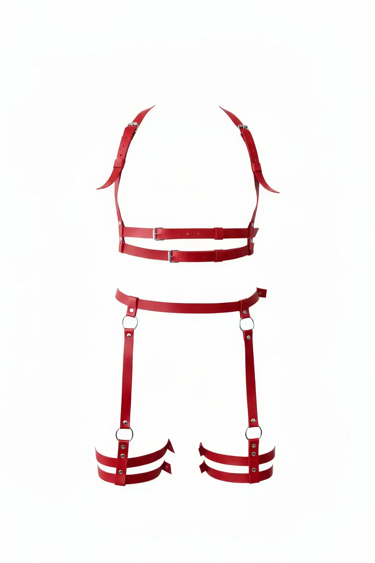 Red Garter Harness Leather Adjustable Buckle Body Belt - SH537