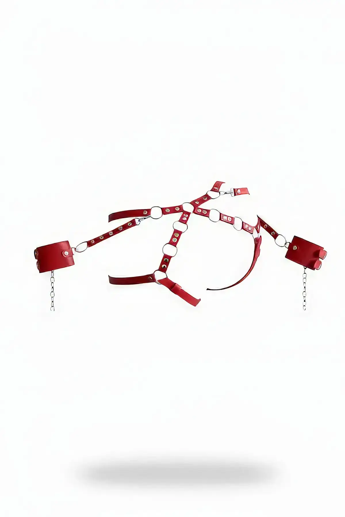 Red Harness Set Leather Body Accessory with Ring Detail - SH539