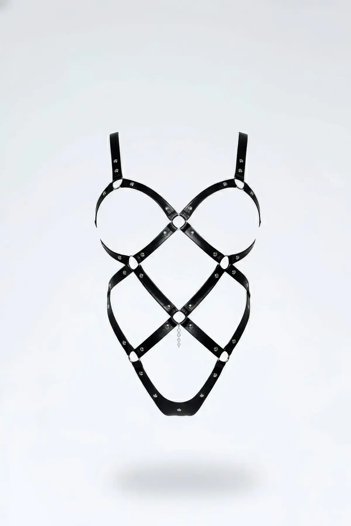 Black Body Harness Leather Crossbody Accessory with Ring Detail - SH542