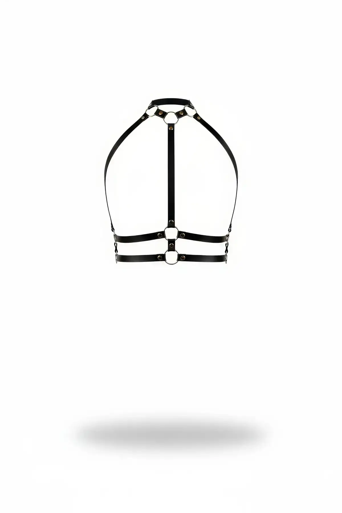 Black Women's Belt Faux Leather Chest Accessory with Ring Detail - SH545