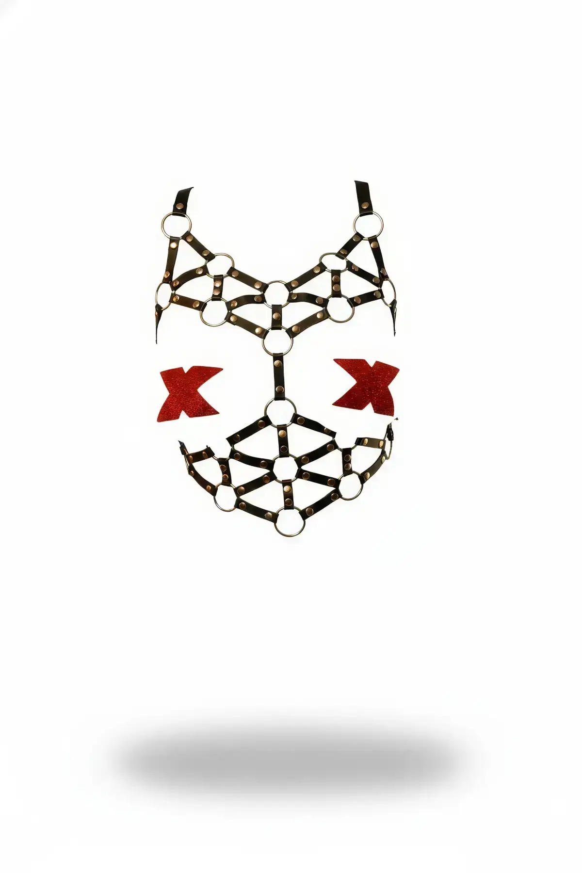 Black Chest Harness with Rings and Metal Details - SH554